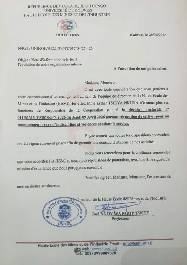 Note d'information relative à  l'évolution de notre organisation interne